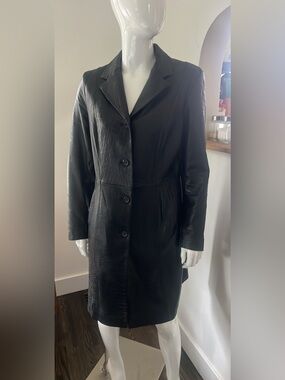 Classic Women's Black Leather Coat